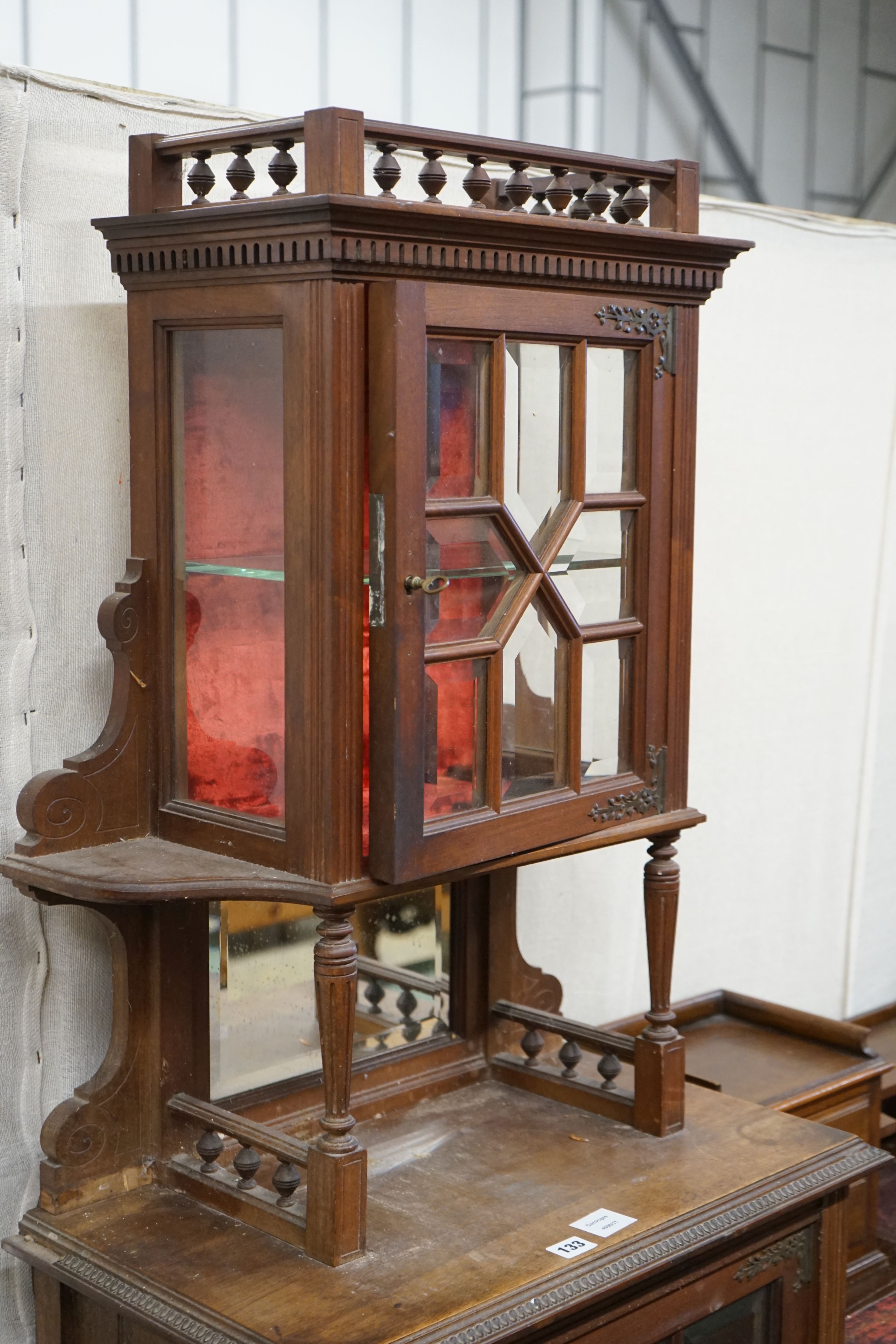 A late Victorian narrow mahogany display cabinet, width 60cm, depth 35cm, height 178cm